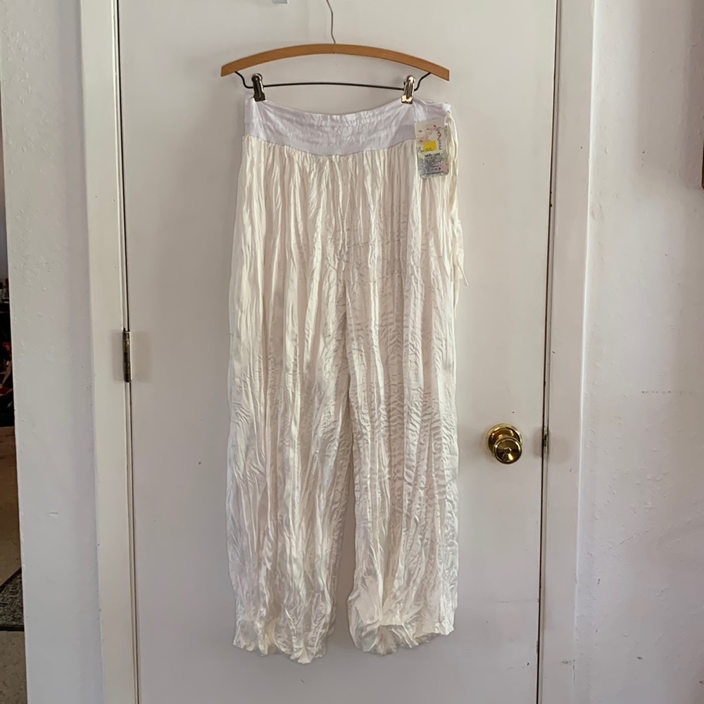 PromGirl Shakti white silky crinkle harem pants with drawstrings